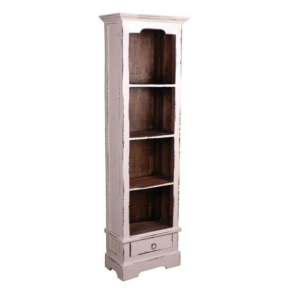 Sunset Trading Sunset Trading CC-CAB1917TLD-WWRW Cottage Narrow Bookcase in Whitewash Color with Raftwood Top CC-CAB1917TLD-WWRW - main